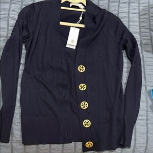 Sold! Tory Burch Dark Navy Cardigan with Gold Accents